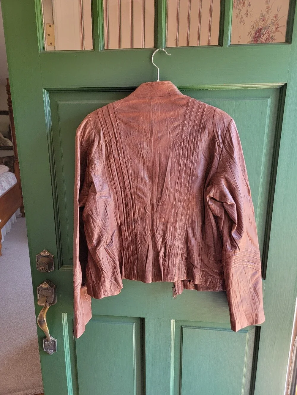 bagatelle Women's Chestnut Brown Leather Zip Jacket - Picture 4 of 5
